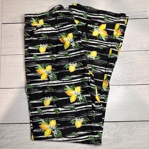 Lemon Print‎ on a Bold Black and White Stripe Background - Lounge Pants